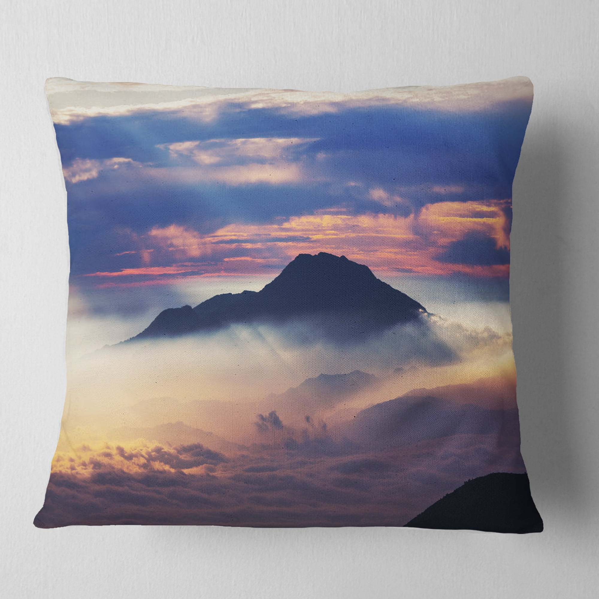 Designart Amazing Java Mountain in Fog - Landscape Printed Throw Pillow - 18x18