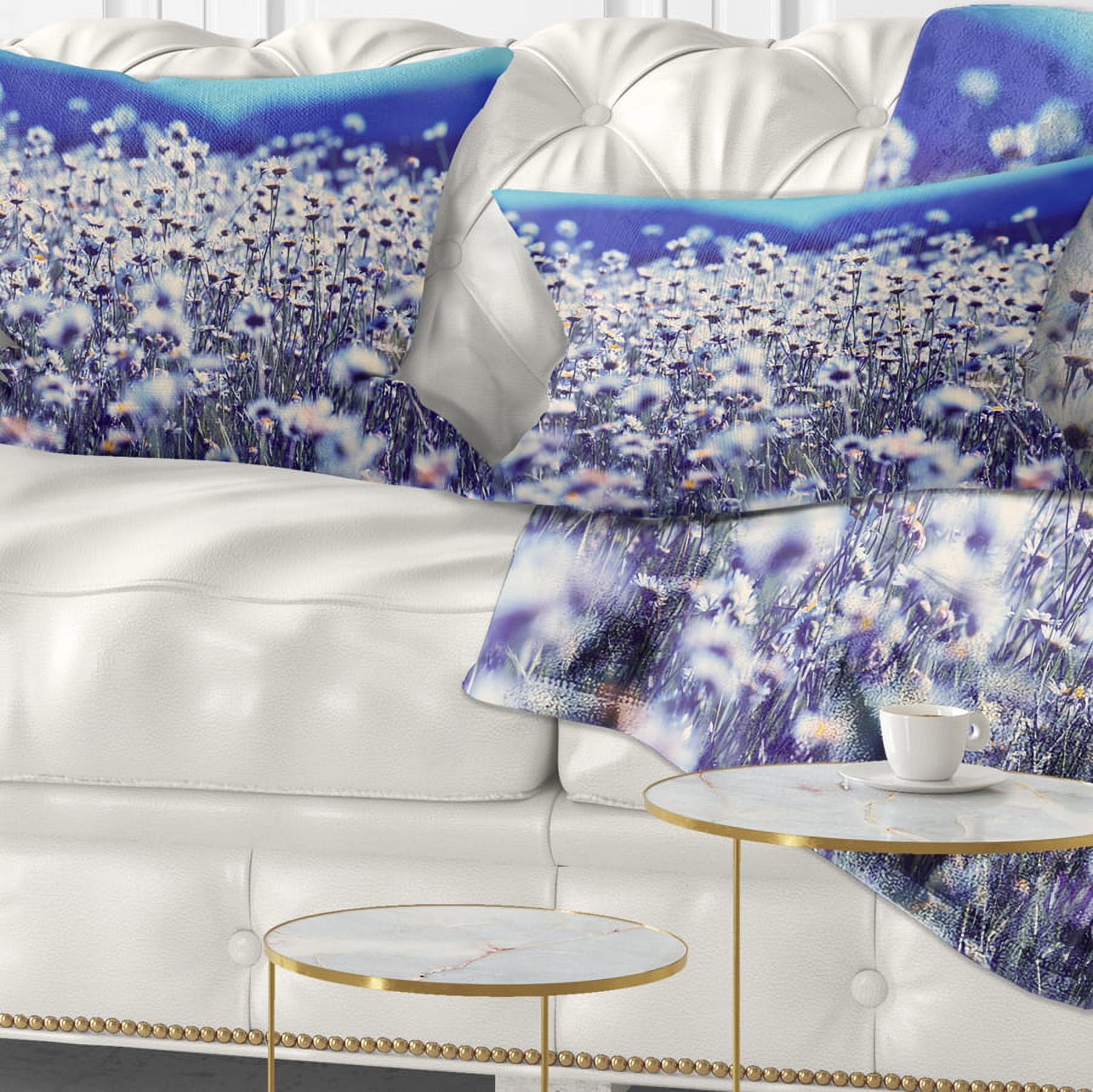 Designart Amazing Light Blue Chamomile Blossom - Flower Throw Pillow - 12x20