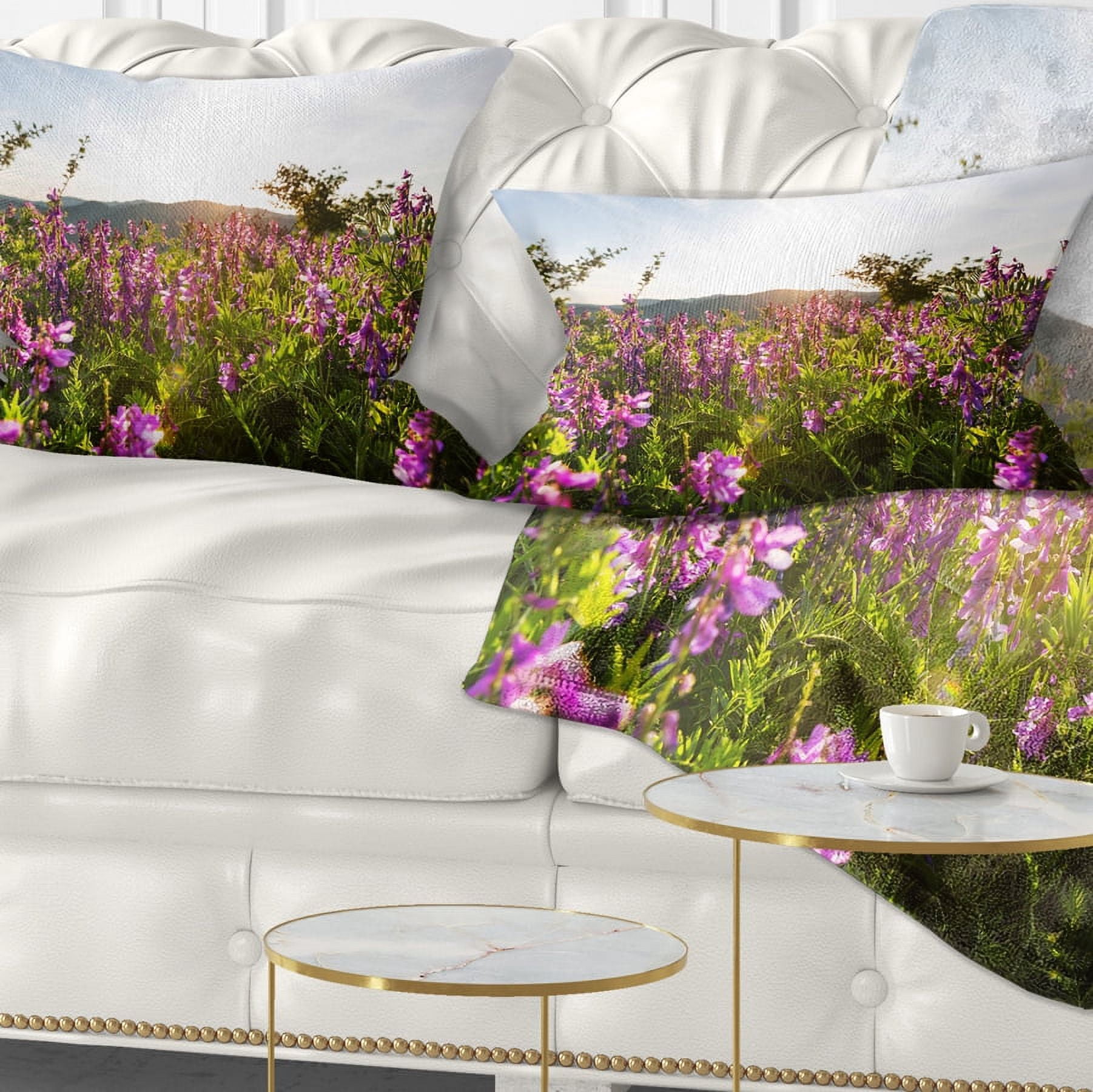 Designart Amazing Summer Pasture with Flowers - Floral Throw Pillow - 12x20