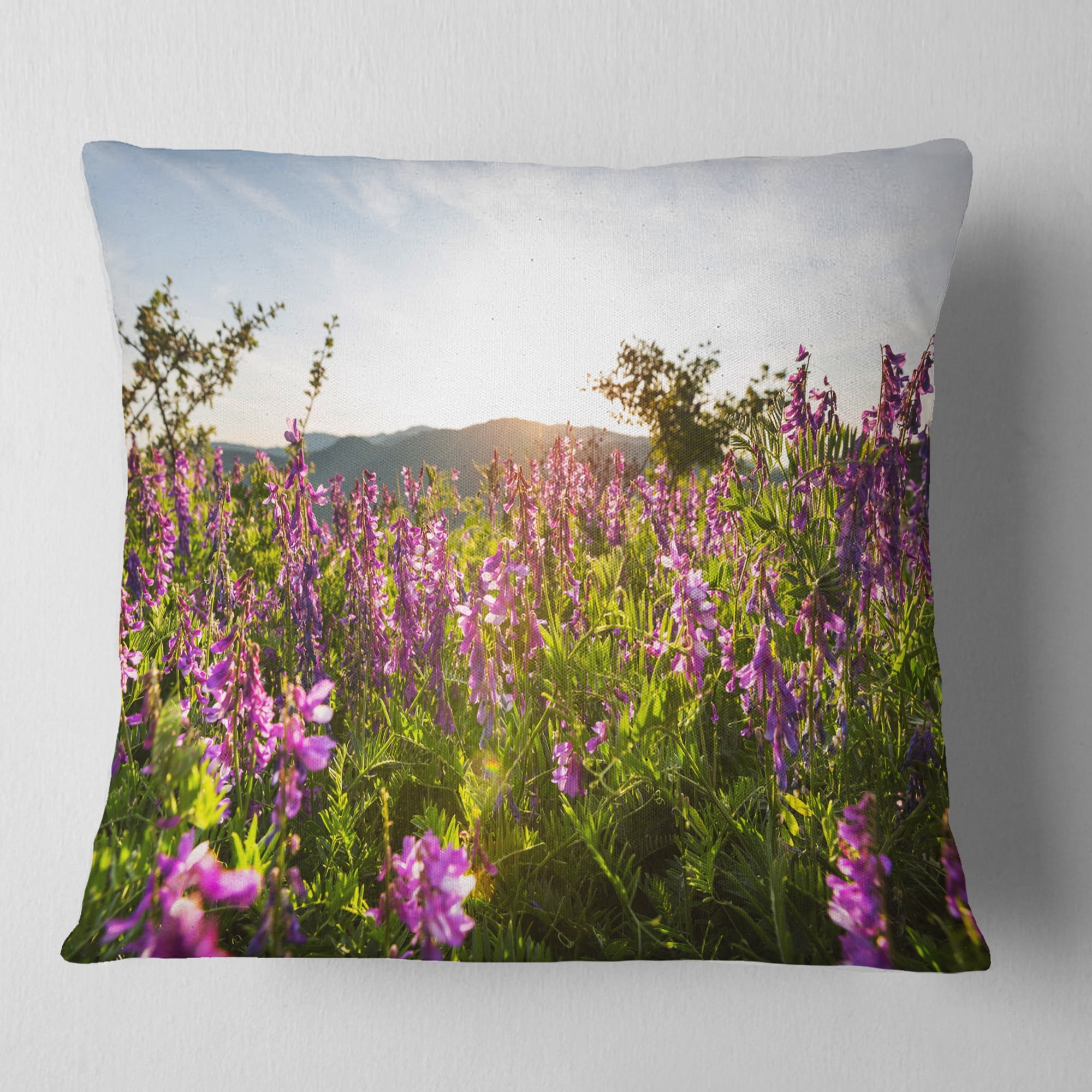 Designart Amazing Summer Pasture with Flowers - Floral Throw Pillow - 18x18