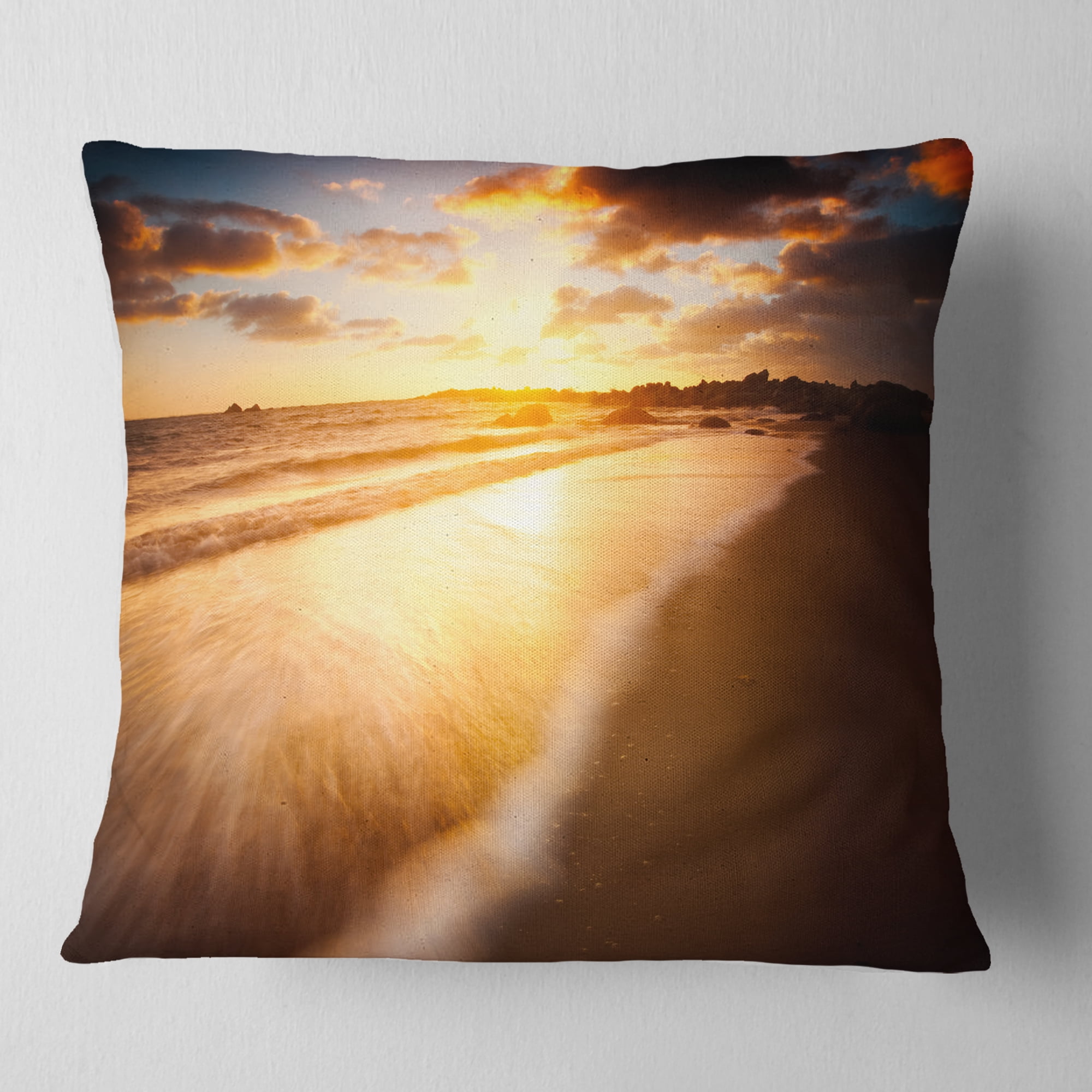 Designart Amazing Sunrise Over Australian Beach - Seashore Throw Pillow - 16x16