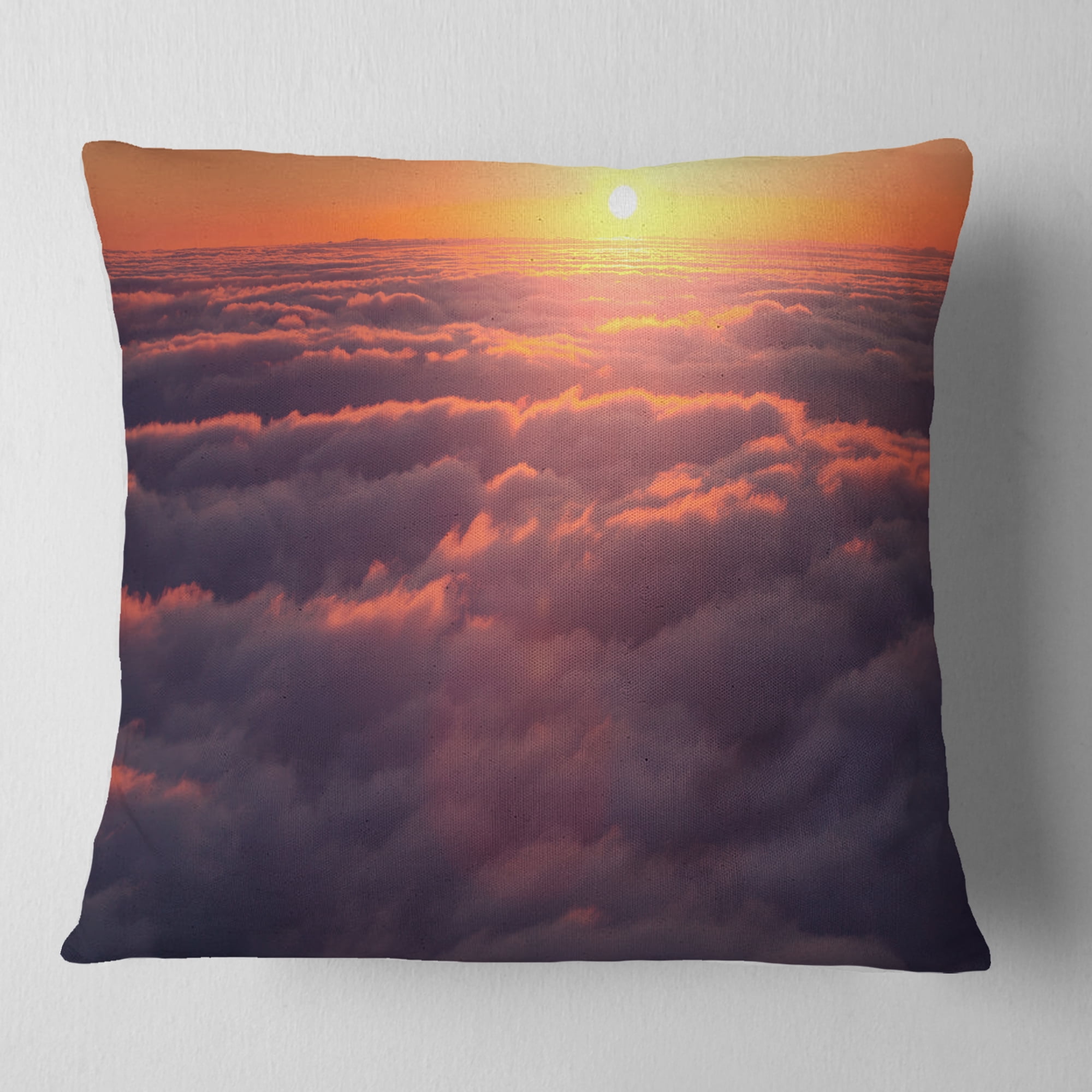 Designart Amazing Sunset View over Clouds - Landscape Printed Throw Pillow - 18x18