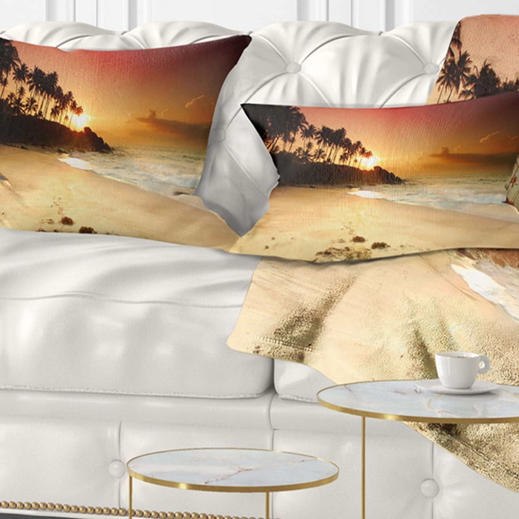Designart Amazing Sunset and Beach in Sri Lanka - Modern Seashore Throw Pillow - 12x20