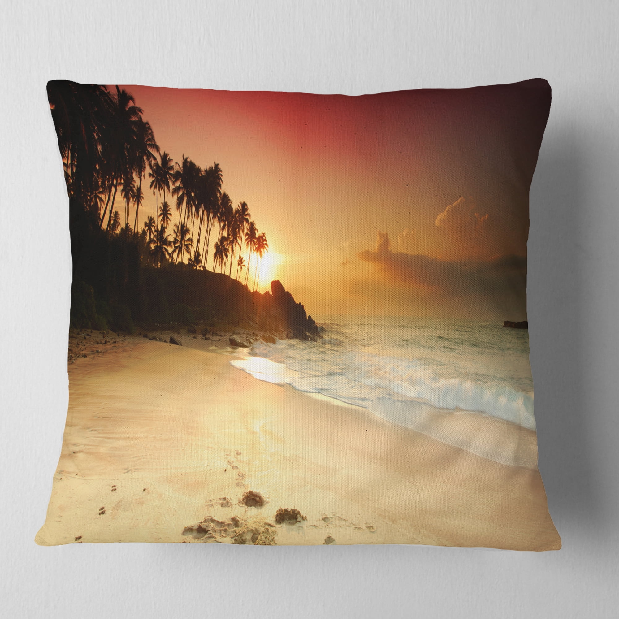Designart Amazing Sunset and Beach in Sri Lanka - Modern Seashore Throw Pillow - 18x18