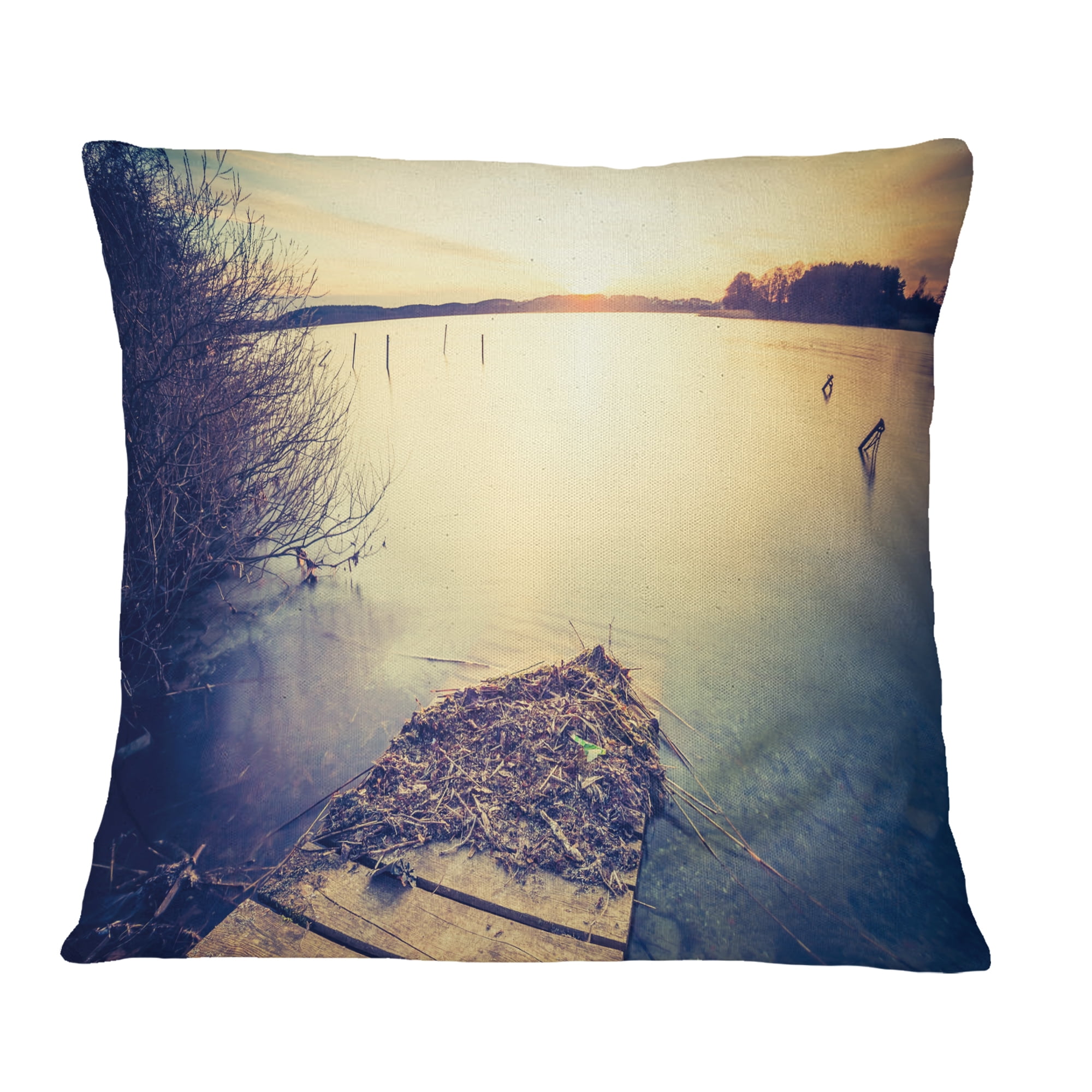 Designart Amazing Sunset over Clam Lake - Landscape Printed Throw Pillow - 18x18