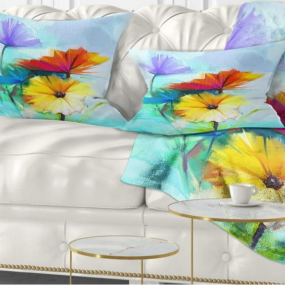 Designart Amazing Watercolor of Spring Daisies - Floral Throw Pillow - 12x20