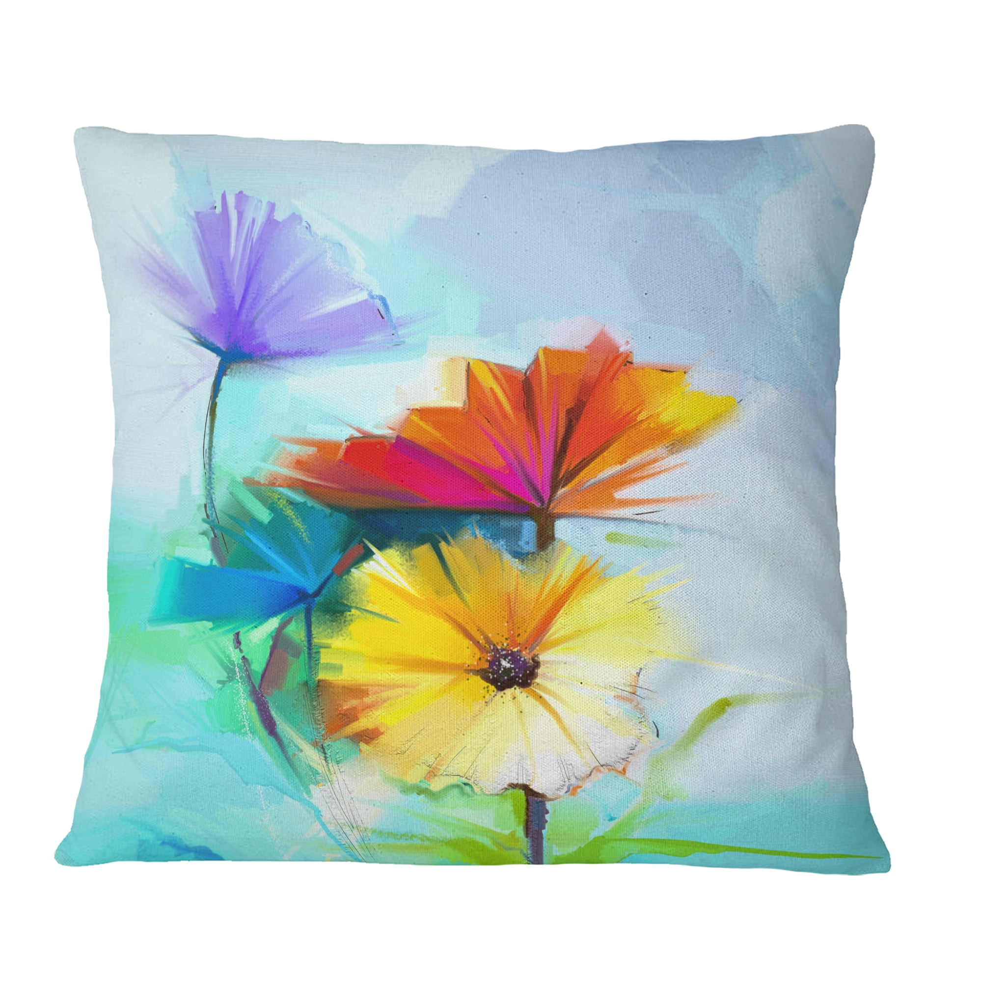 Designart Amazing Watercolor of Spring Daisies - Floral Throw Pillow - 18x18