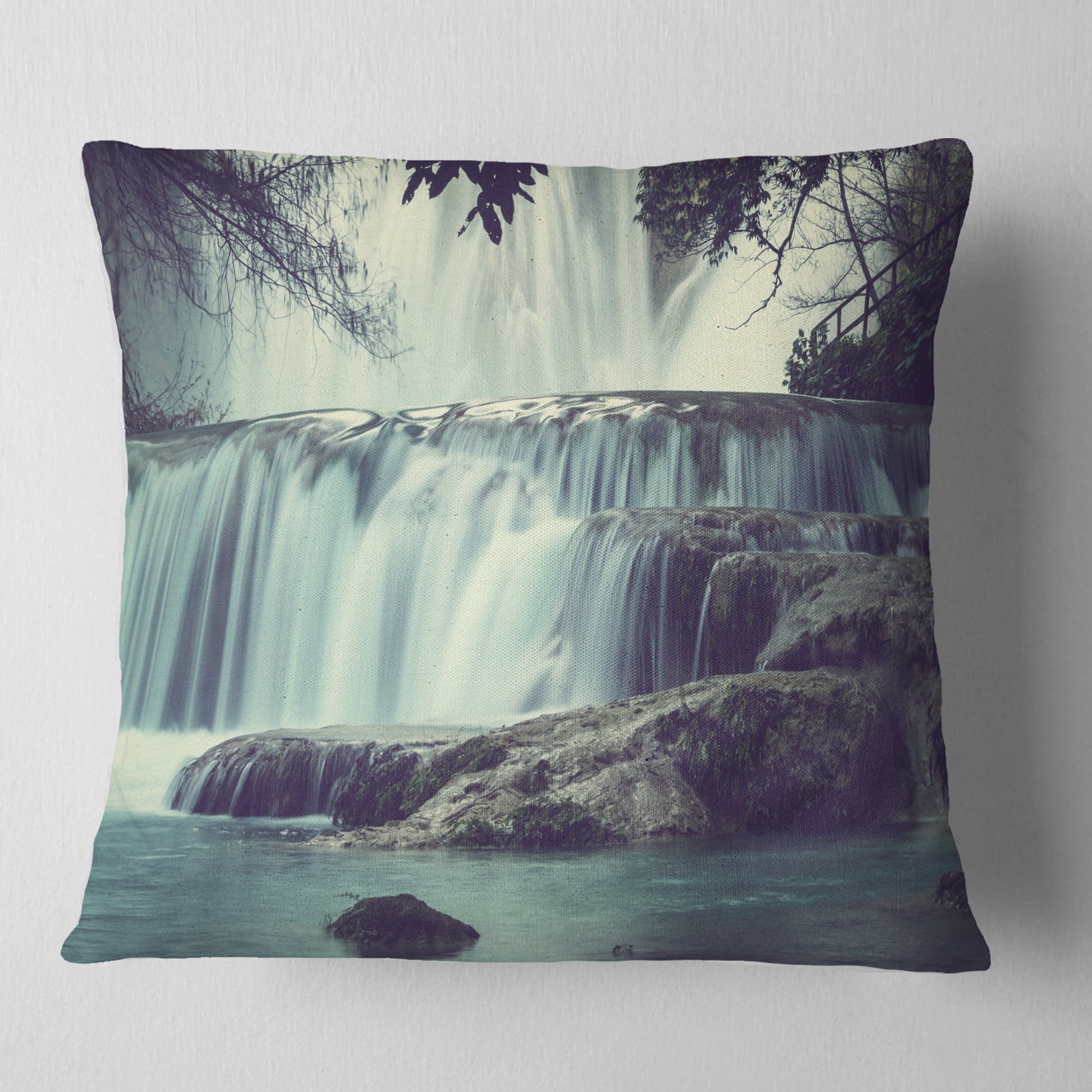 Designart Amazing Waterfall in Mexico - Landscape Printed Throw Pillow - 16x16
