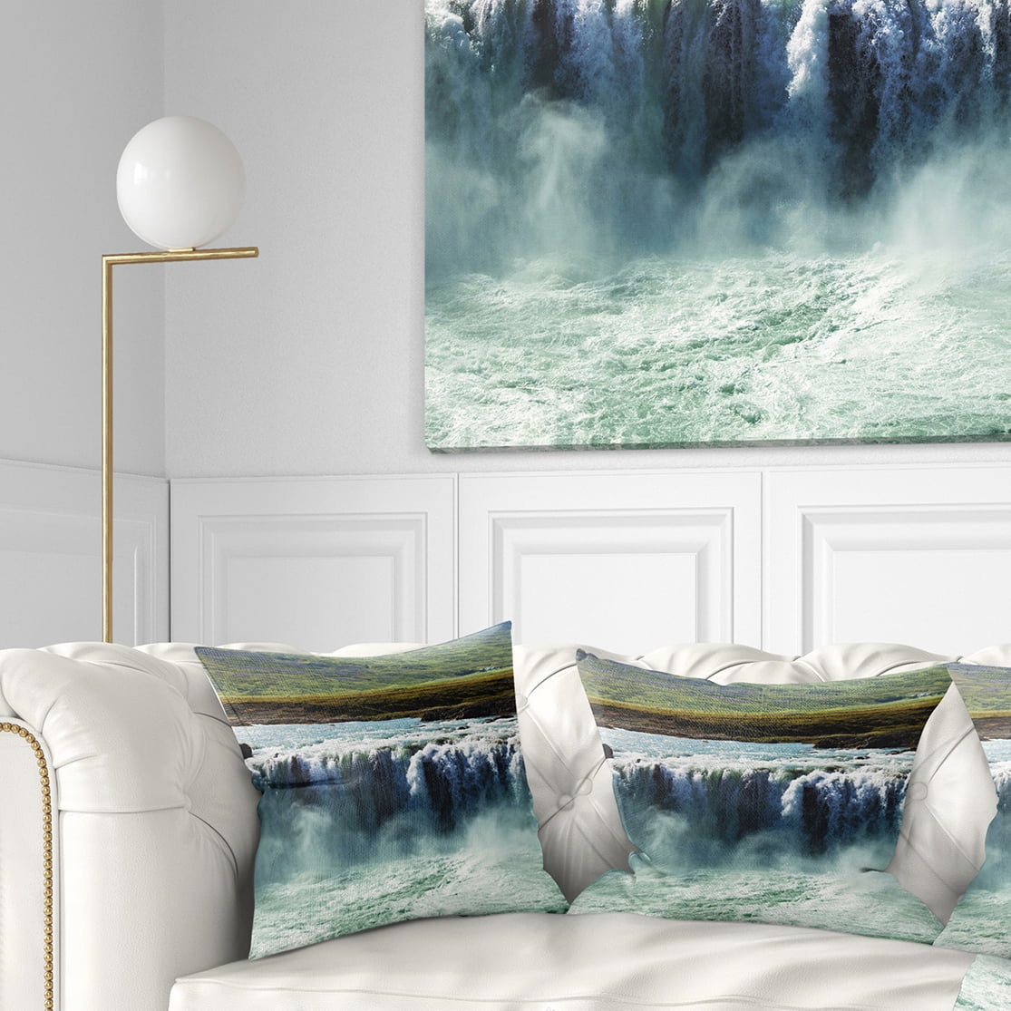Designart Amazing Waterfalls in Iceland - Landscape Printed Throw Pillow - 18x18
