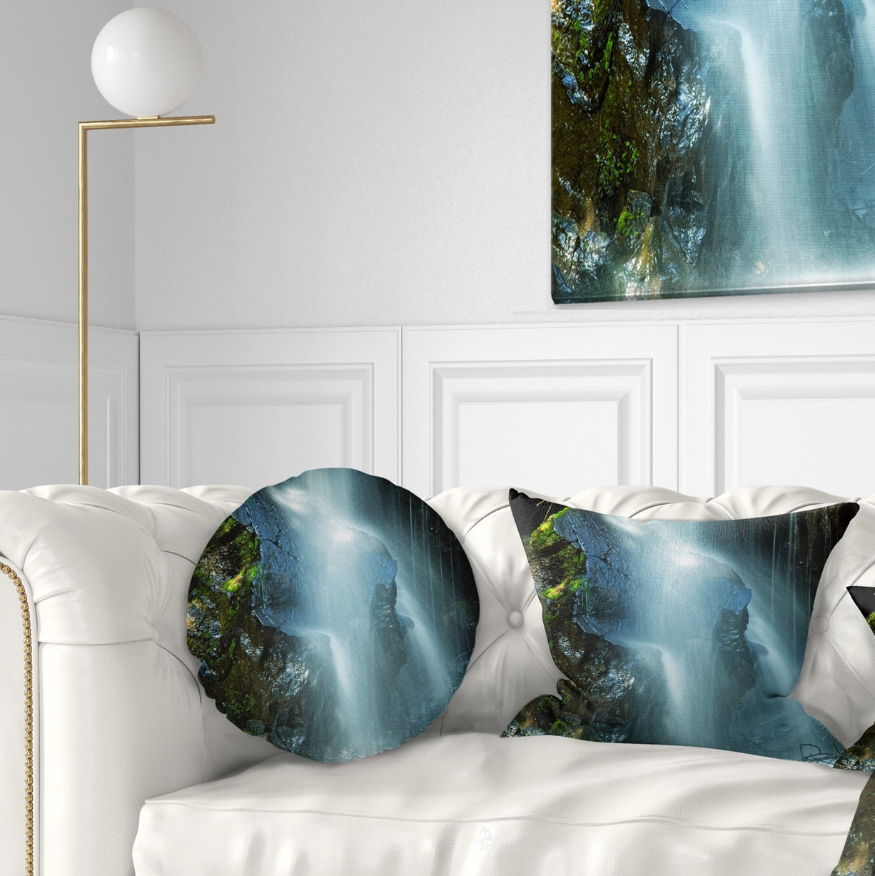 Designart Amazing White Water Cascade - Landscape Printed Throw Pillow - 12x20