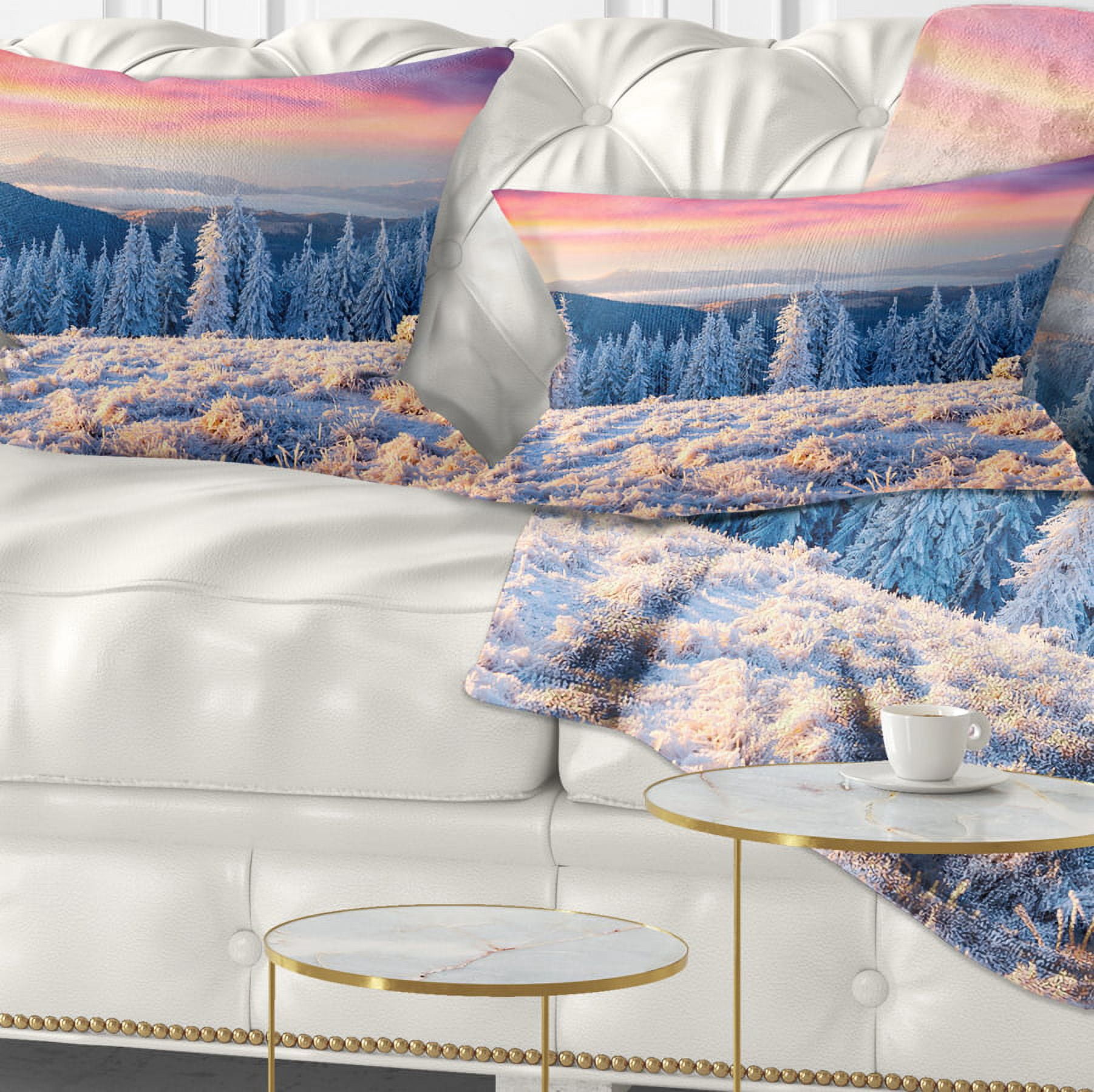 Designart Amazing Winter Sunrise in Mountains - Landscape Printed Throw Pillow - 12x20