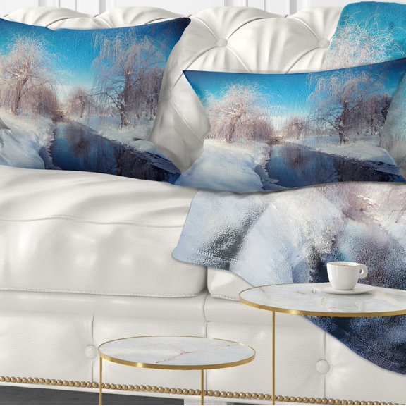 Designart Amazing Winter in City Park - Landscape Printed Throw Pillow - 12x20