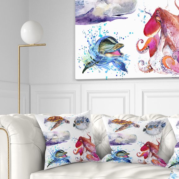 Designart Amazing undersea Life Collage - Contemporary Animal Throw Pillow - 18x18