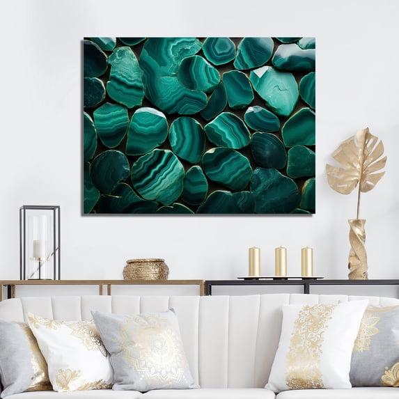 Designart "Amazonite Stone Geode in Green Emerald II" Oversized Landscapes Wall Art - Traditional Green Stone Geode Entryway Wall Art Print
