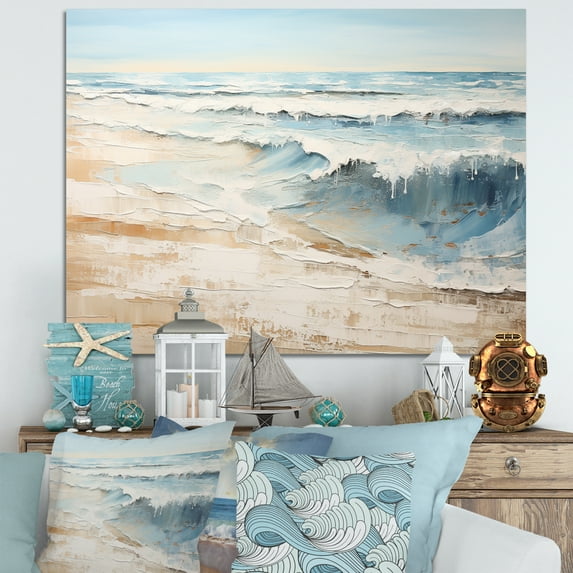 Designart "Amber And Azure Serene Shoreline I" Beach Wall Art Living Room