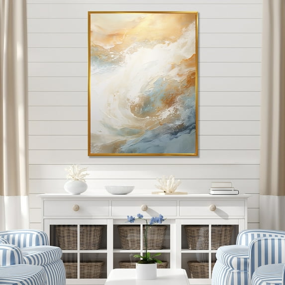 Designart "Amber And Azure Serene Shoreline III" Beach Floater Framed Canvas Prints
