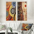 thumbnail image 1 of Designart "Amber Tinged Circular Dot Aboriginal Art V" Transitional Framed Wall Art Set Of 2 - Abstract Yellow Framed Canvas Set For Living Room Decor, 1 of 6