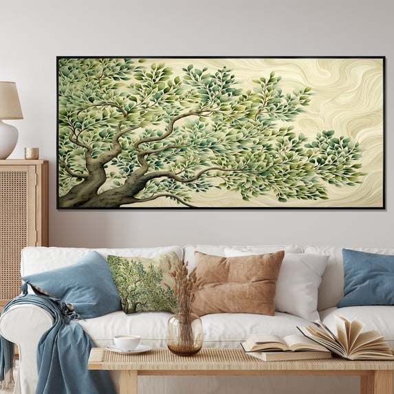 Designart "American Basswood Collage A Tree's Tapestry I" Oversized Landscapes Framed Wall Art - Country Green Tree Hallway Framed Wall Art Decor