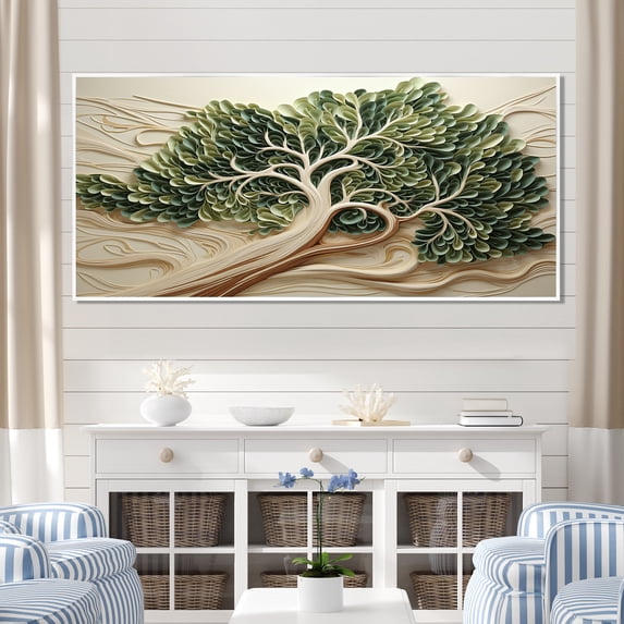 Designart "American Basswood Collage A Tree's Tapestry II" Extra Large Landscapes Framed Wall Art - Country Green Tree Living Room Framed Canvas Art