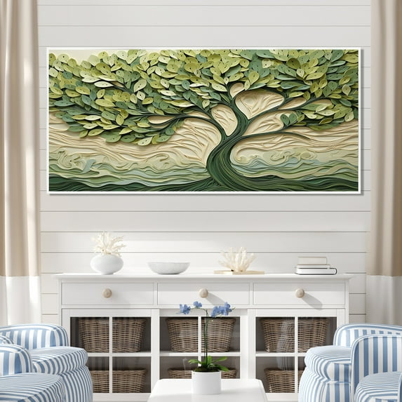 Designart "American Basswood Collage A Tree's Tapestry III" Oversized Landscapes Framed Wall Art - Country Green Tree Bedroom Framed Canvas Wall Art