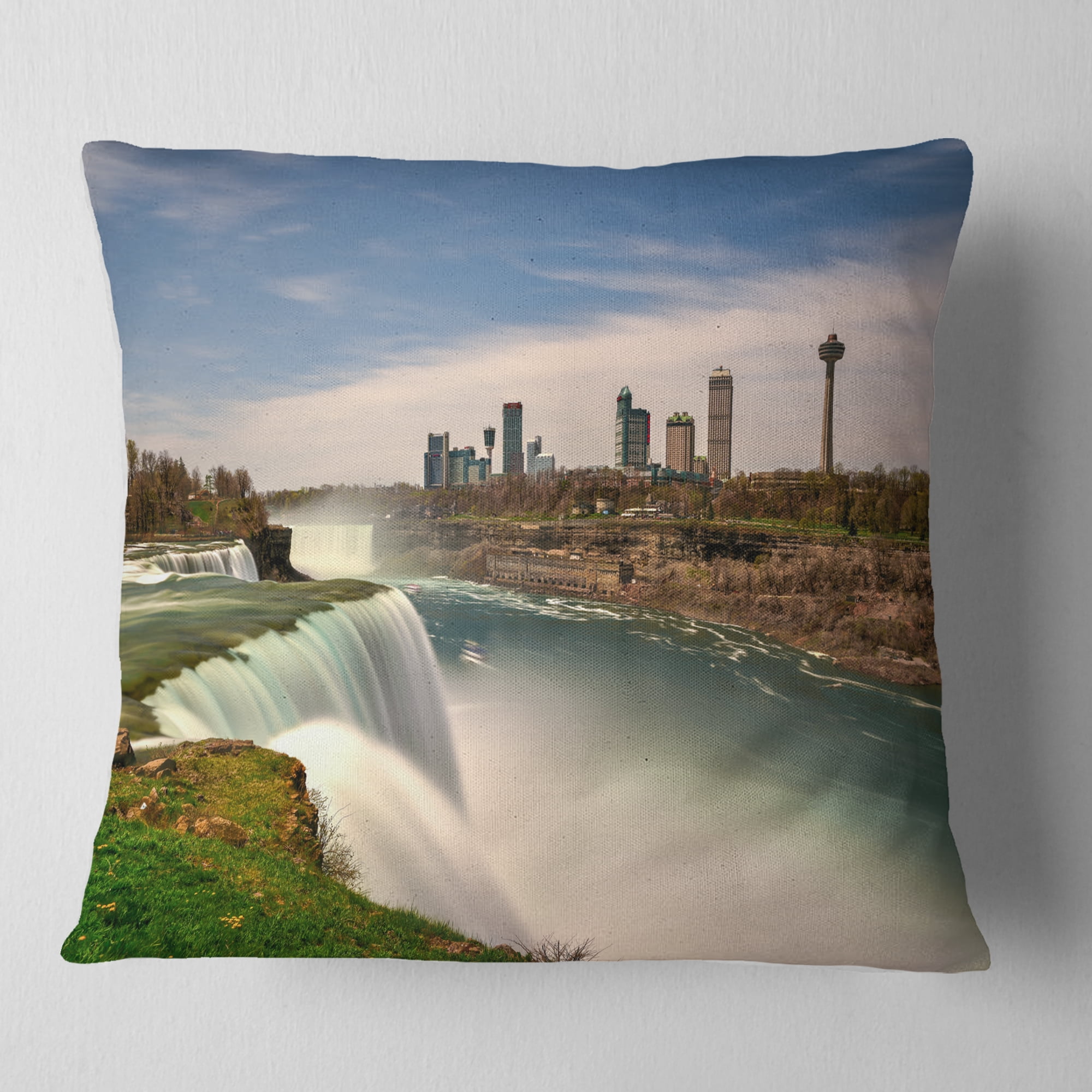Designart American Falls at Niagara Falls - Landscape Printed Throw Pillow - 18x18