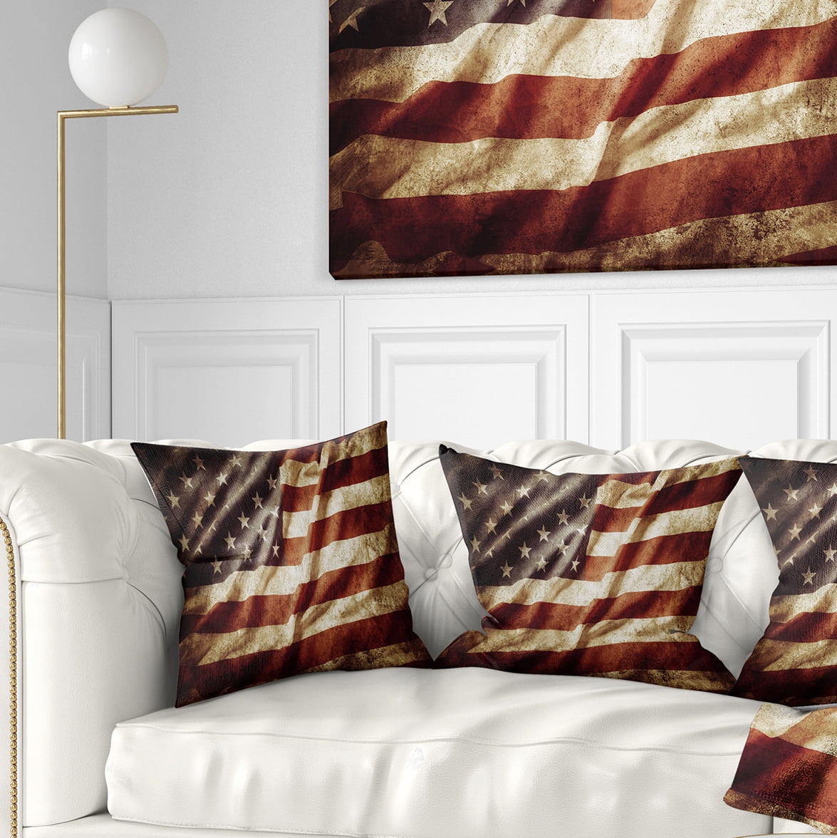 Designart American Flag - Contemporary Throw Pillow - 16x16