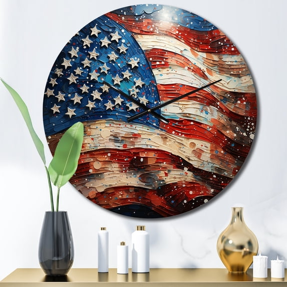 Designart "American Flag Display IV" American Oversized Wall Clock