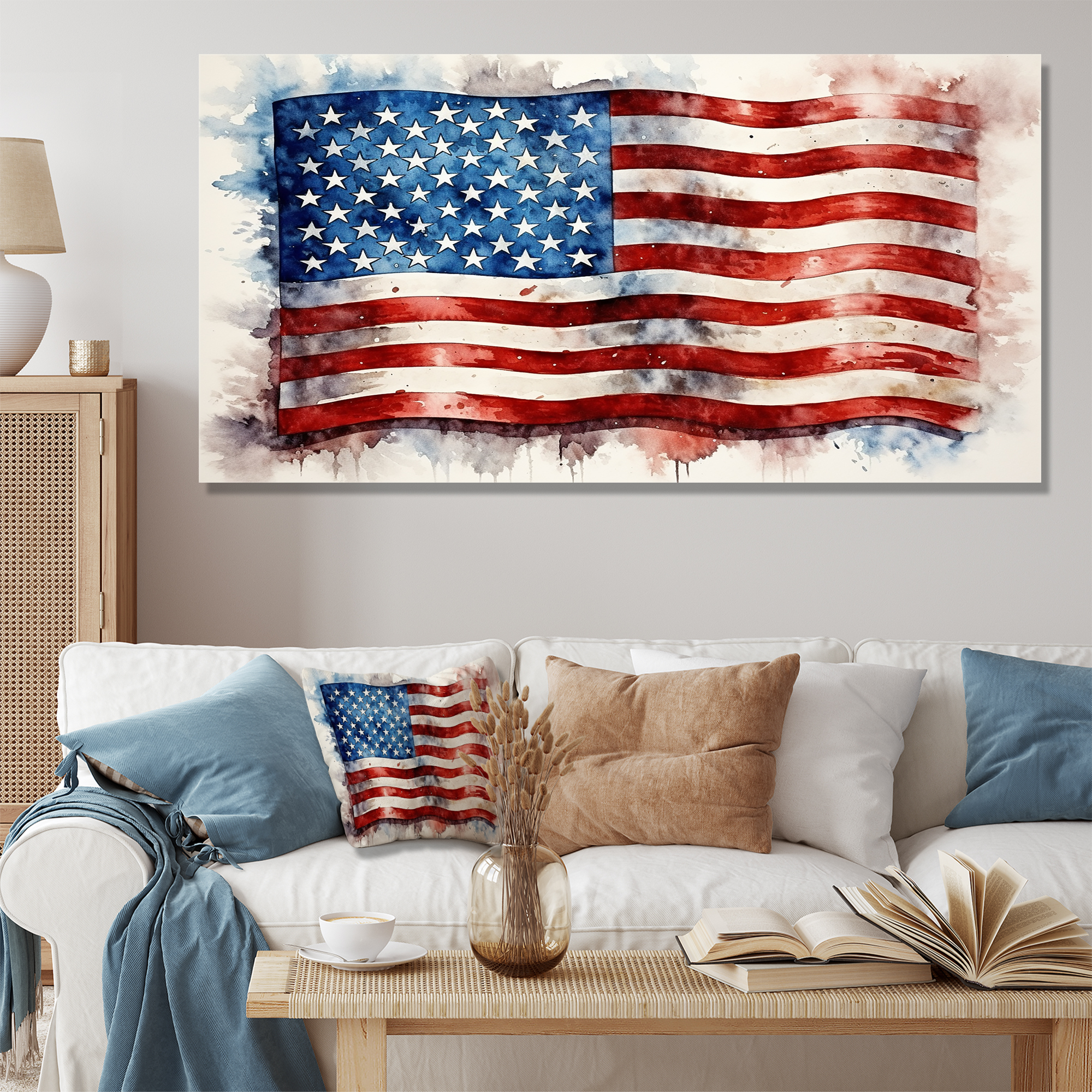 Designart American Flag In Watercolor II Oversized Abstract Wall Art Designart American Flag In Watercolor II Oversized Abstract Wall Art