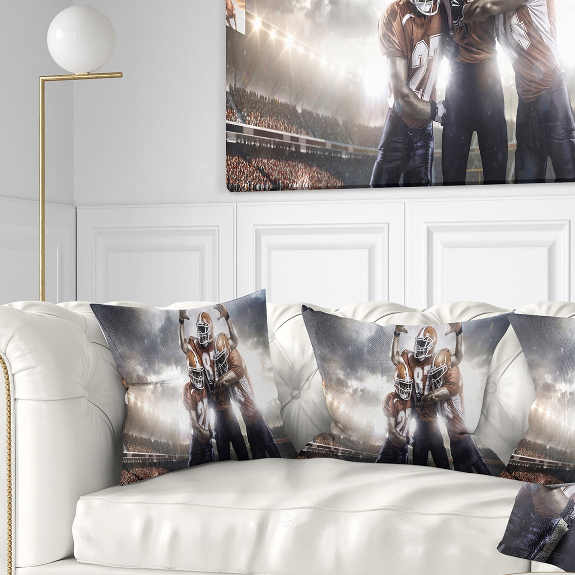 Designart American Football Players on Stadium - Sport Throw Pillow - 16x16