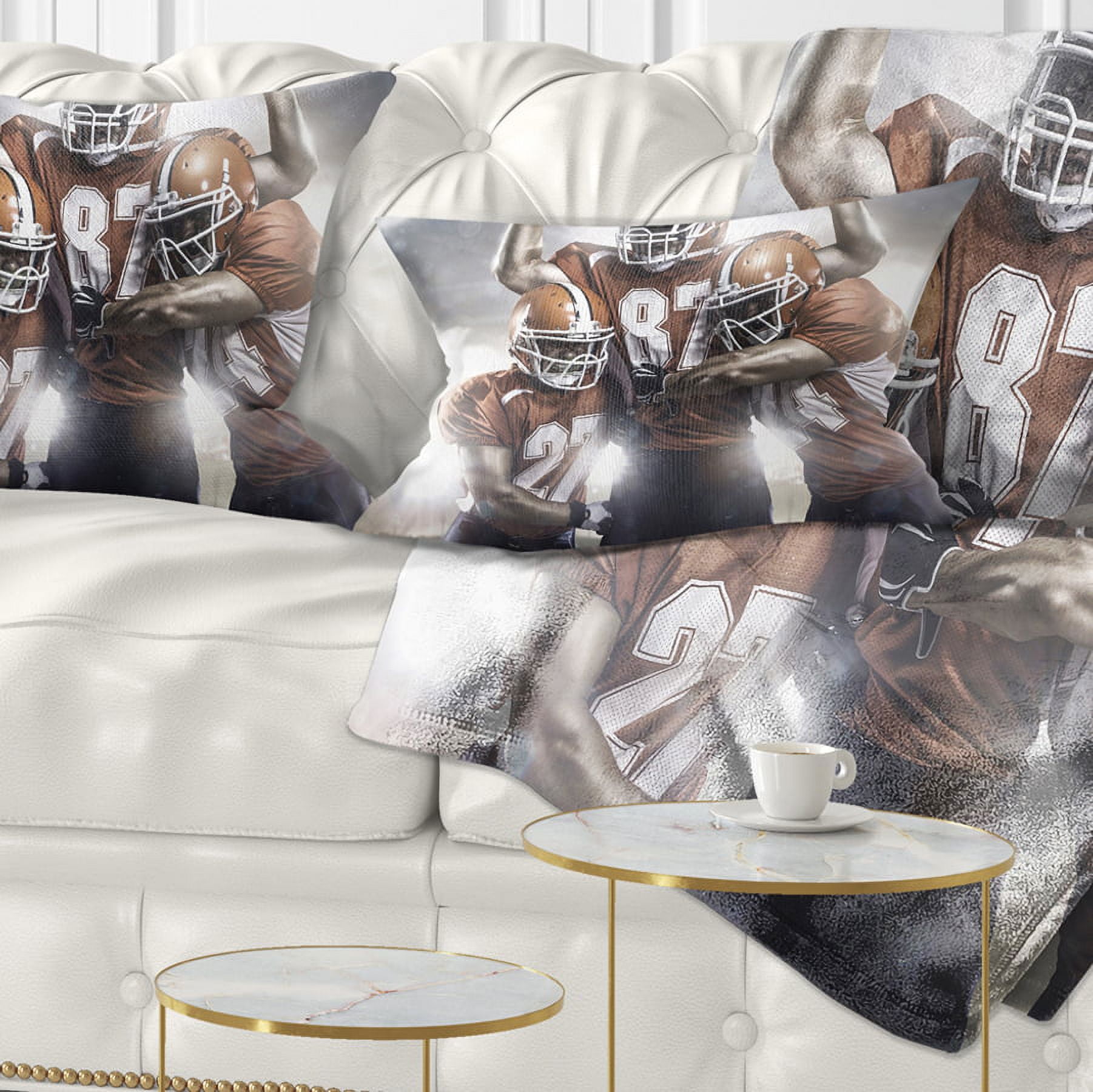 Designart American Footballer in Action - Sport Throw Pillow - 12x20