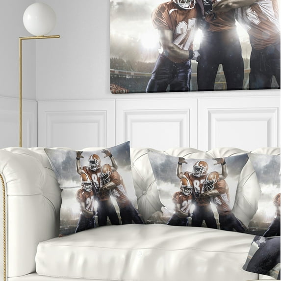 Designart American Footballer in Action - Sport Throw Pillow - 16x16