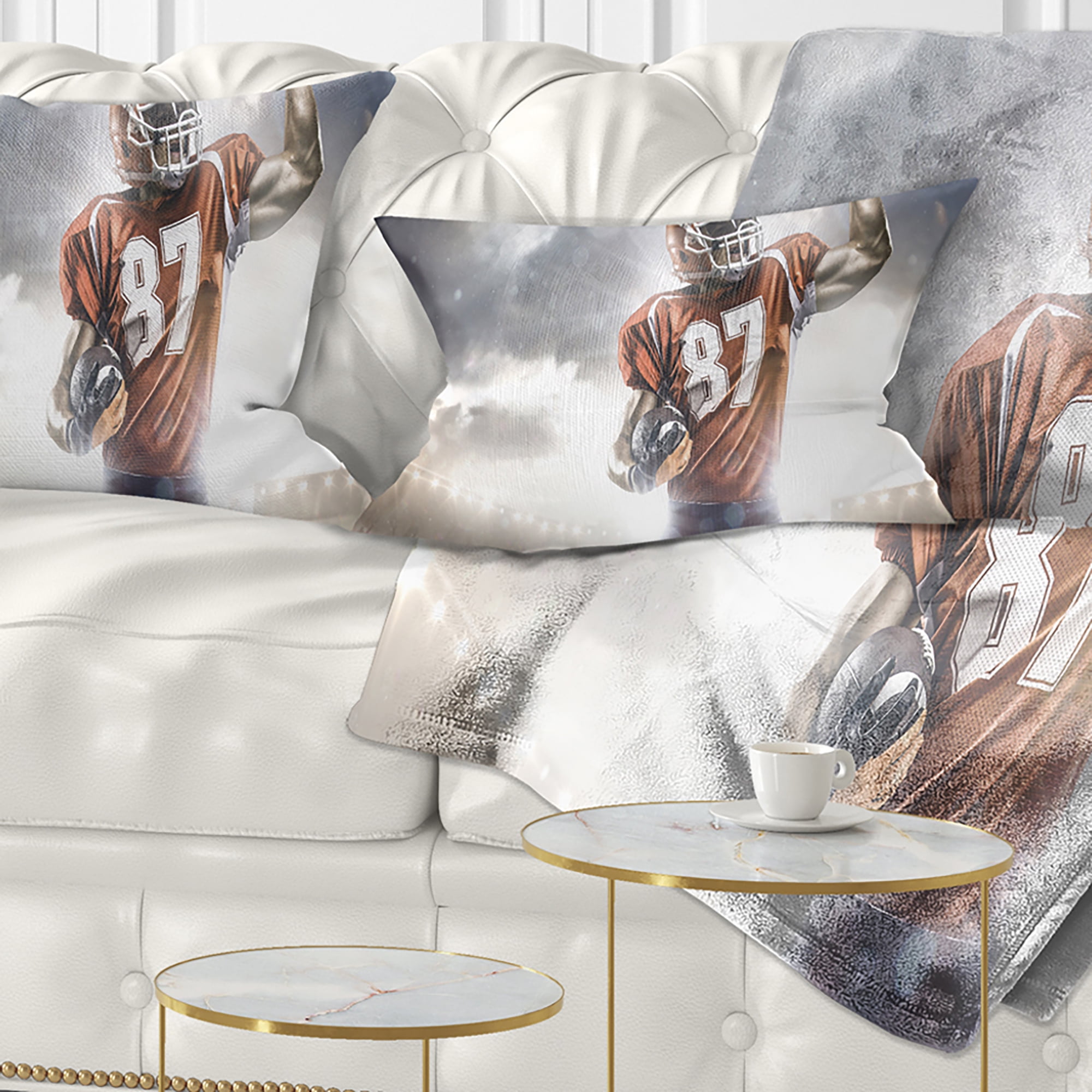 Designart American Footballer on Stadium - Sport Throw Pillow - 12x20