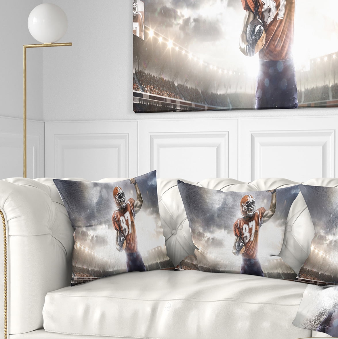 Designart American Footballer on Stadium - Sport Throw Pillow - 18x18