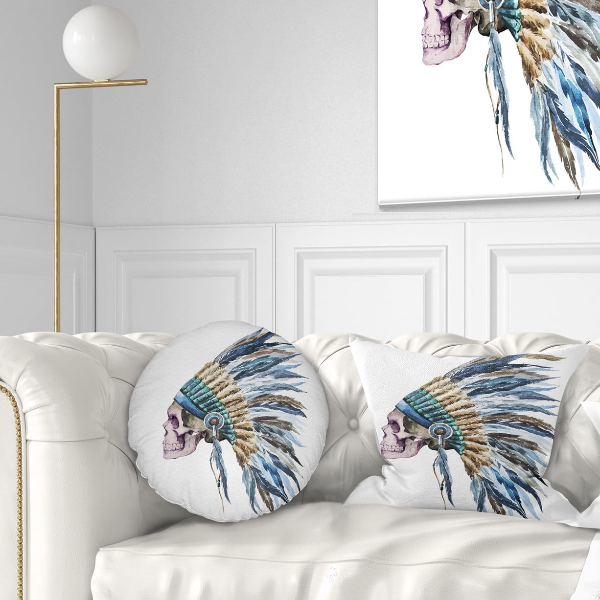 Designart American Native Hat and Skull - Abstract Throw Pillow - 12x20
