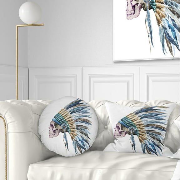Designart American Native Hat and Skull - Abstract Throw Pillow - 12x20