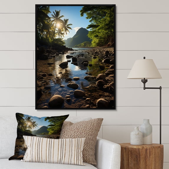 Designart "American Samoa horizon" Nautical & Coastal Floater Framed Canvas Wall Art
