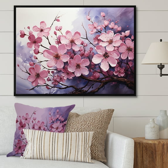Designart "Amethyst-Hued Dogwood Blossoms II" Dogwood Floater Framed Canvas Wall Art