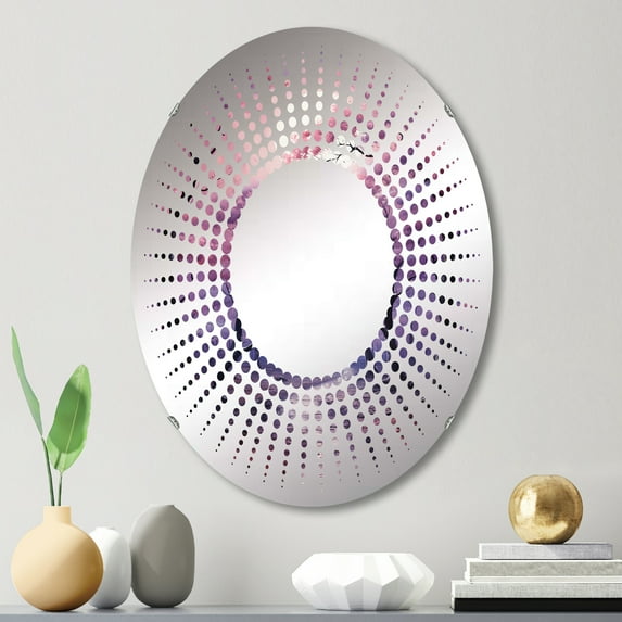 Designart "Amethyst Riverbed Oaks II" Tree Oak Starburst Round Wall Mirror - Floral Oval Printed Decorative Mirror - Multiple Color Options