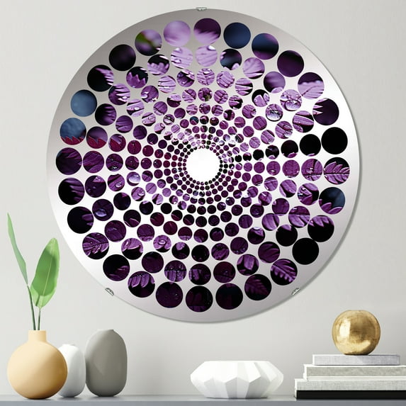 Designart "Amethyst Shadows Prupel Ferns wall art" Floral & Botanical Radial Dot Round Wall Mirror - Floral Oval Printed Decorative Mirror - Multiple Color Options