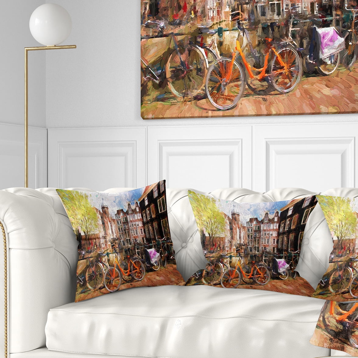 Designart Amsterdam City Artwork - Landscape Printed Throw Pillow - 18x18
