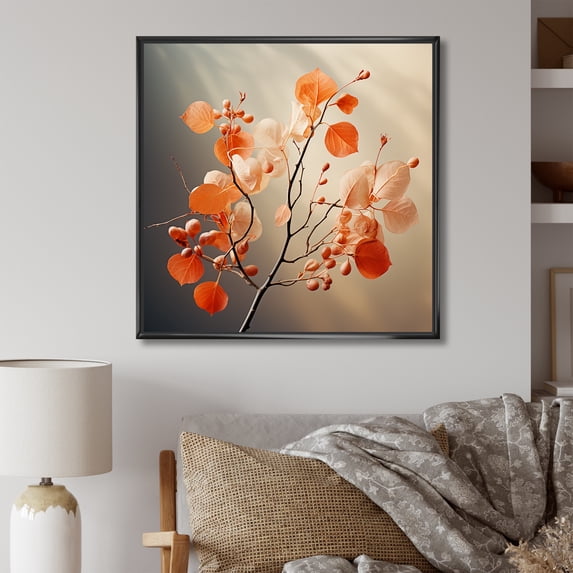 Designart "An Abstract Interpretation Of Apricot" Leaves Floater Framed Wall Art Living Room