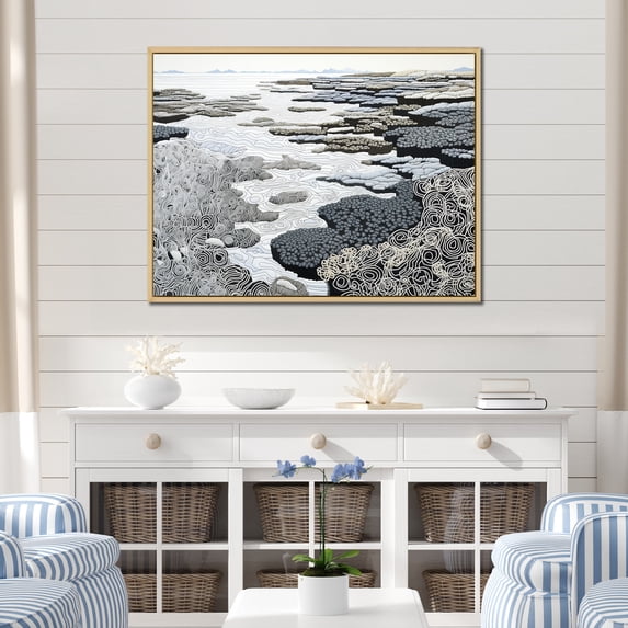 Designart "An Abstracted Gray Landscape" Coastal Coral Under Water Floater Framed Wall Decor