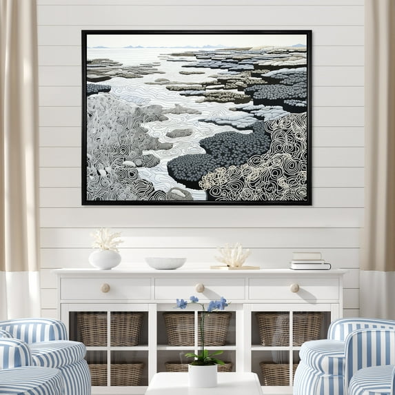 Designart "An Abstracted Gray Landscape" Coastal Coral Under Water Floater Framed Wall Decor