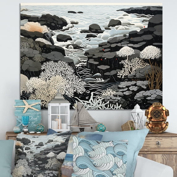 Designart "An Abstracted Gray Landscape II" Coastal Coral Under Water Canvas Art Print