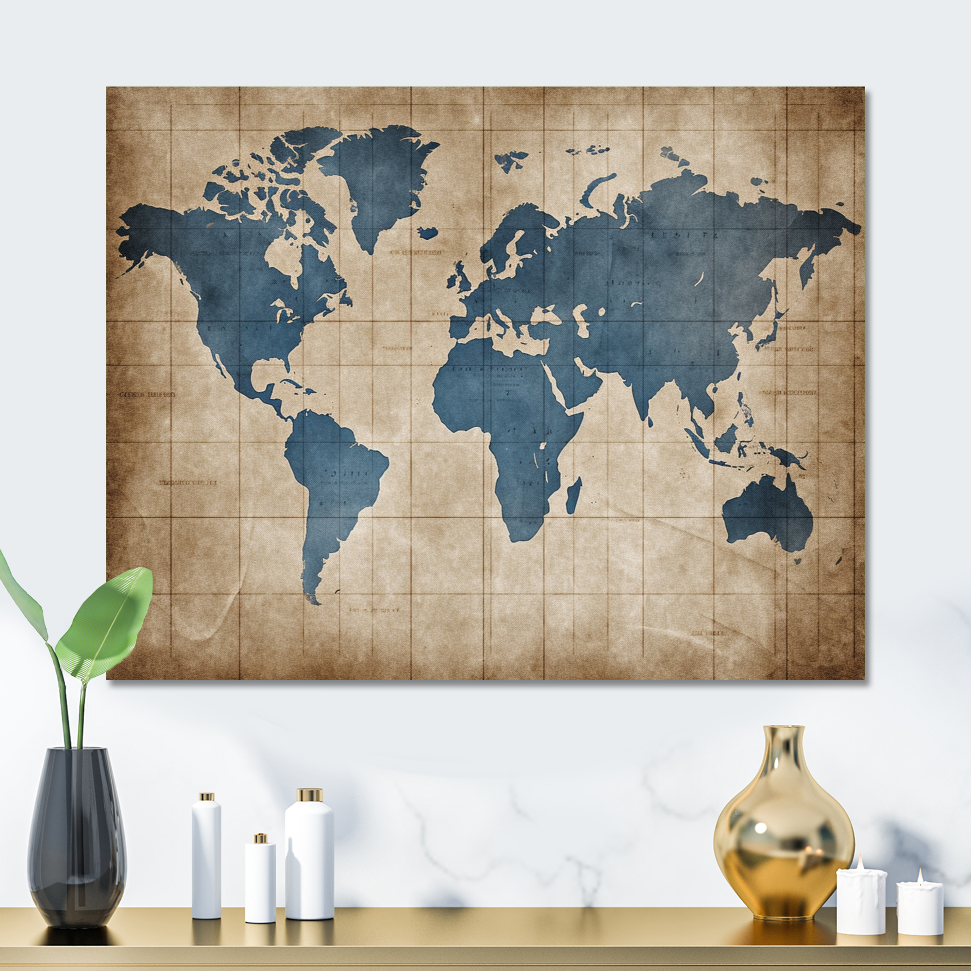 Designart "An Ancient Map of the World II" World Map Metal Wall Art ...