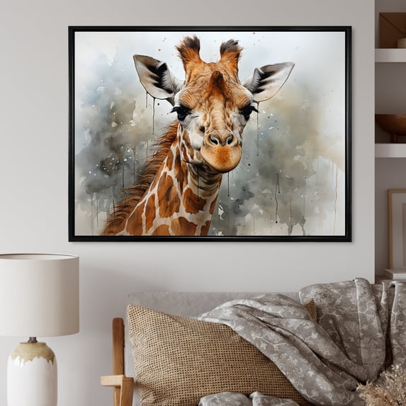 Designart "An Elegant Giraffe Portrait" Animals Floater Framed Canvas Print