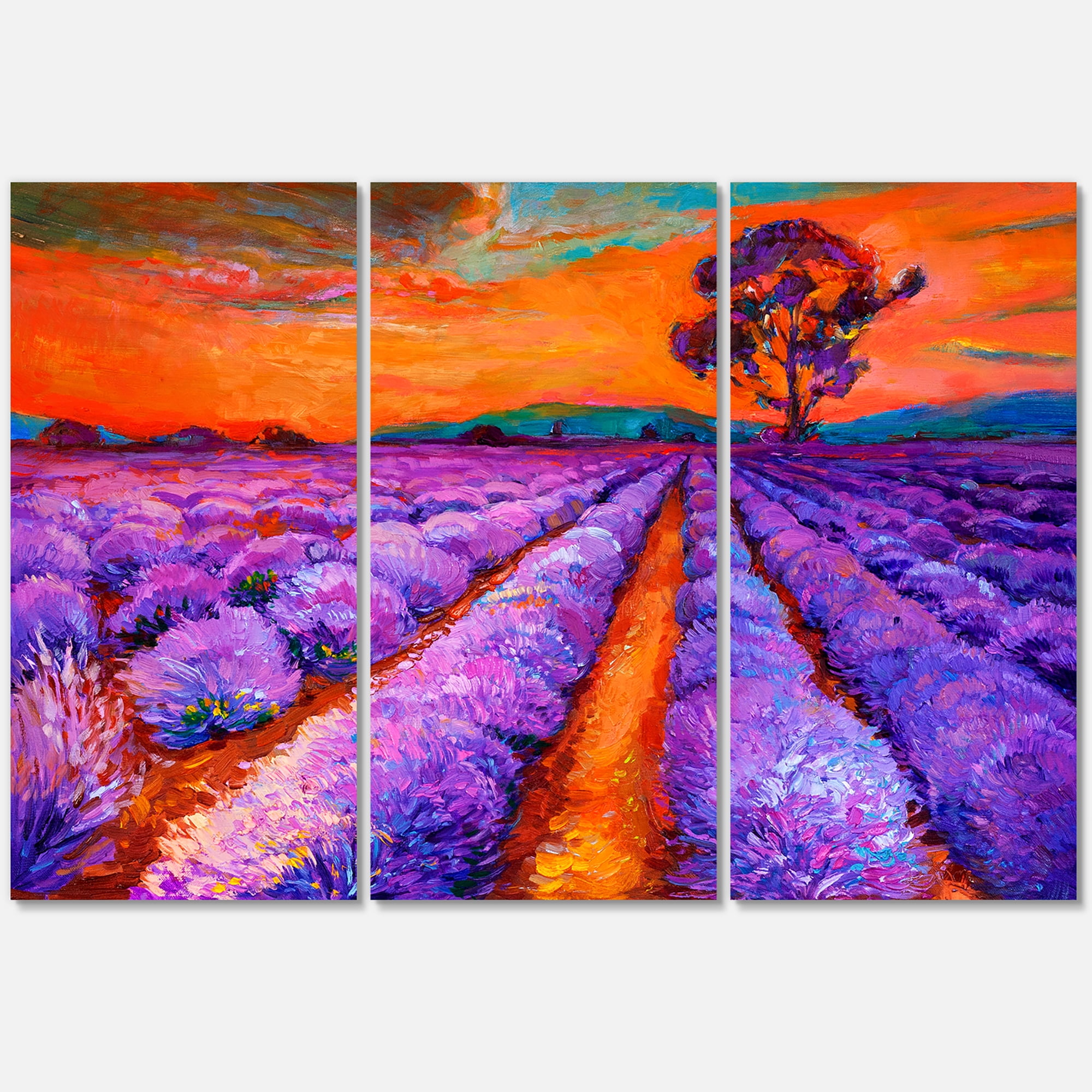 Designart ' An Orange Sunset Over Purple Lavender Fields I ' Farmhouse Canvas Wall Art Print