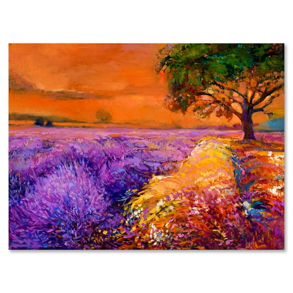 Designart ' An Orange Sunset Over Purple Lavender Fields II ' Farmhouse Canvas Wall Art Print