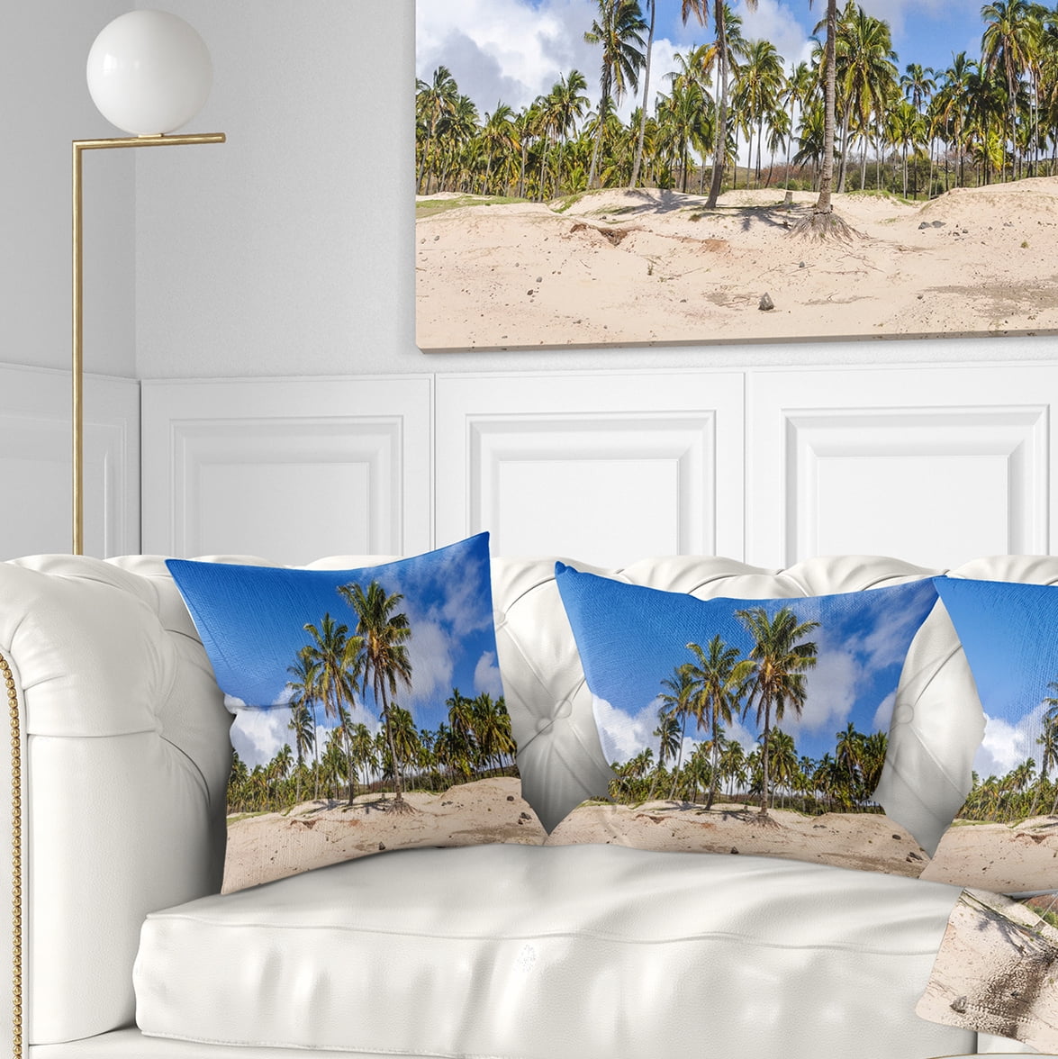 Designart Anakena Beach in Easter Island - Seascape Throw Pillow - 18x18