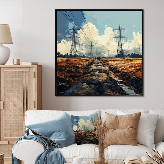 Designart "Analytic Drawing Of Electrical Power Lines" Power Lines Floater Framed Canvas Wall Art
